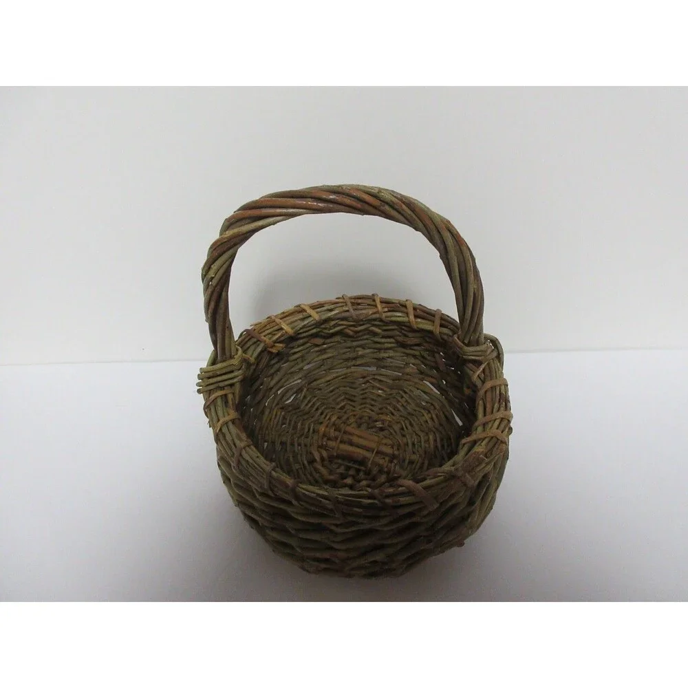 Vintage Wicker Wooden Stick Handled Basket Brown 8